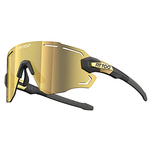 RIDE YOUR WAY Professional wrap around Frameless Cycling Sunglasses for Men and Women - color: Black Gold-full Gold Ml