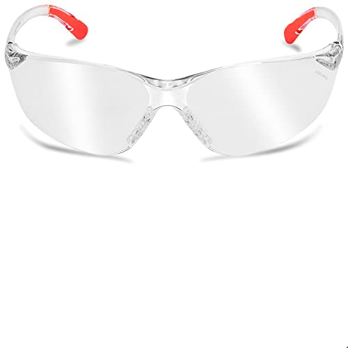 ProtectX Safety Glasses for Men & Women, Safety Sunglasses with Anti-Fog Scratch Resistant Lenses, Non-Slip Grips, ANSI Z87.1 - color: Olympus Red Tip Clear 3 Pk