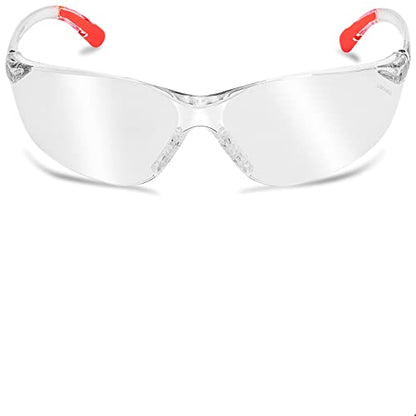 ProtectX Safety Glasses for Men & Women, Safety Sunglasses with Anti-Fog Scratch Resistant Lenses, Non-Slip Grips, ANSI Z87.1 - color: Olympus Red Tip Clear 3 Pk