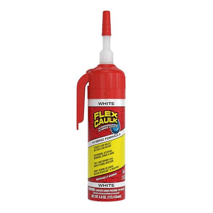 Flex Caulk, Waterproof & Weatherproof Hybrid Polymer Sealant, Strong, Paintable, Indoor, Outdoor, Bath, Shower, Sink, Window, Baseboards, Door, RV, Roof, Wood, Auto & Marine, White, 4 oz, 1-Pack - style: Hybrid, White, 4 oz, 1-Pack