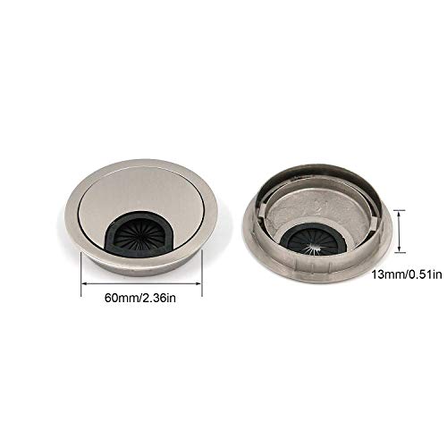 Quluxe Cable Hole Cover, 2-3/8" Zinc Alloy Desk Grommet for Wire Organizer- Brushed Silver (Pack of 2) - color: Silver