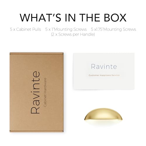 Ravinte 5 Pack 3" Drawer Pulls Brushed Brass Cabinet Cup Pulls Kitchen Hardware Cabinet Handles Drawer Handles Knobs 3 inch Hole Center - color: Brushed Brass