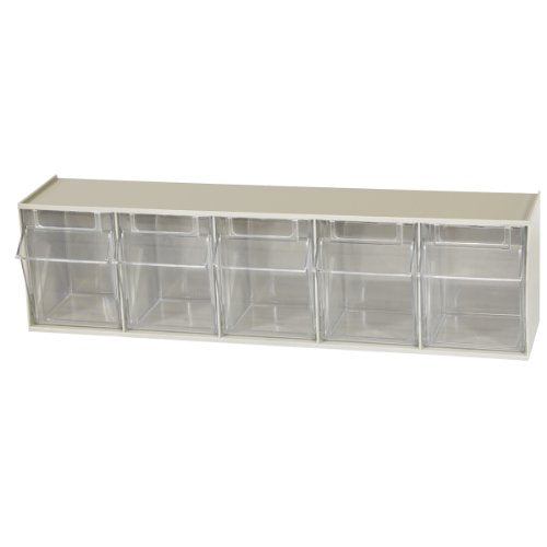 Akro-Mils TiltView Plastic Storage Cabinet with 5 Tilt Out Bins, Horizontal Plastic Parts Organizer, Teacher Toolbox, and Office Supply Organizer, 23-5/8" W x 6-1/2" H x 5-5/8" D, Stone - color: Stone, style: 5 Drawers