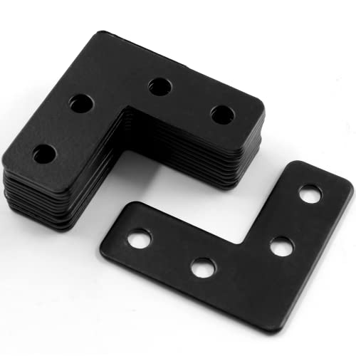 BokWin 20PCS Mending Plates，L-Shape Corner Braces Black Flat Corner Braces for Wood 1.57x1.57/ 40x40mm Right Angle Mending Repair Plates with Screws