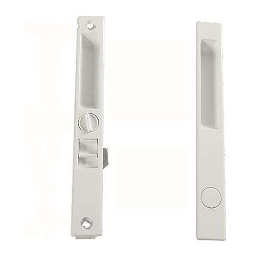 Sliding Glass Patio Door Lock Handle Set, Non-Keyed, Flush Mount, with Nite Lock,C Cam, and Keeper, White, 6-9/16" Screw Hole | Sliding Door Handle Replacement Hardware Repairs (DL-504) (White) - color: White