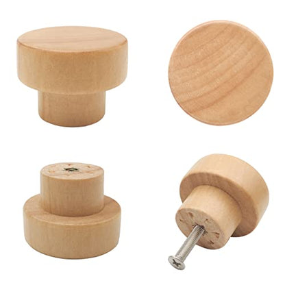 10PCS Wood Knobs Flat Top Round Cabinet Knobs Natural Wooden Dresser Drawer Pulls (Diameter: 35mm/1.38 inch, Height: 25mm/0.99 inch) - color: Flat Top Natural, size: 10 Pieces