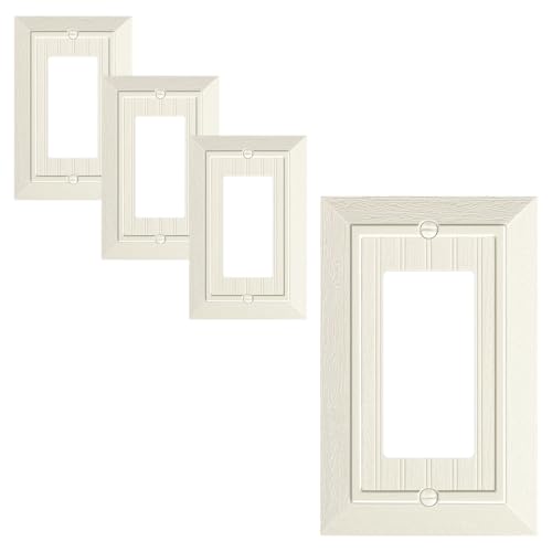 4-Pack Classic Beadboard Decorator Wall Plate Cover, Light Almond Decorative Switch Plates and Outlet Cover, Durable Unbreakable Polycarbonate Wall Plate for Electrical Outlet, Receptacle, GFCI Outlet - color: Light Almond, size: 1 Decorator 4PK