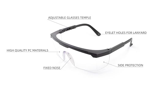 Safety Glasses For Men and Women, Anti Fog Work Glasses for Adjustable Frames and Side Protection