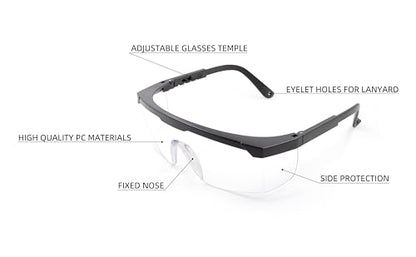 Safety Glasses For Men and Women, Anti Fog Work Glasses for Adjustable Frames and Side Protection
