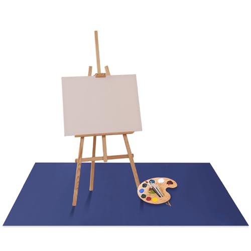 Drydiet 55x55 Inch Extra Large Craft & Painting Floor Mat - Waterproof Non-Slip PVC Art Rug, Floor Protector for Easel Painting Pottery Messy Projects, Washable Roll-up Spill Mat(Blue, Plain) - color: Blue, size: 55x55 Inch, style: Plain
