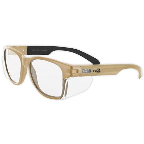 MAGID Y50 Safety Glasses for Construction | Coyote Tan Frame — 1 Pair, Clear Lens | Side Shields, ANSI Z87.1+, Anti-Fog, Scratch-Resistant, 99.9% UV Protection, Polycarbonate Lens - color: Clear Lens | Coyote Tan, size: 1 Pair