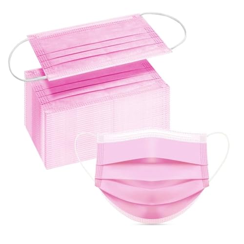 DC-BEAUTIFUL 100 Pcs Pink Disposable 3 Ply Earloop Face Masks,Fit for Adults - color: Pink
