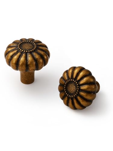 Antique Brass Cabinet Knobs 10 Pack Vintage Retro Drawer Pulls Kitchen Cupboard Bathroom Dresser Cabinet Hardware Handles Zinc Alloy - color: Antique Brass, size: Knob