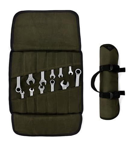 Under NY Sky Tool Roll Organizer, Heavy-Duty Wrench Bag, Portable Hand Tool Pouch for Mechanics, Electricians, and Hand Tools - color: 14 Slots Green