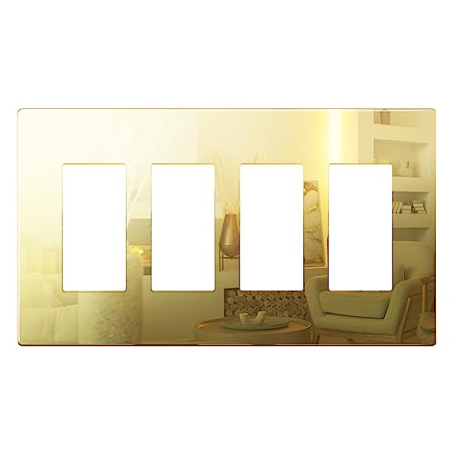 LIDER Quadruple Decorator Wall Plate, Impact Resistant, Mirrored Acrylic, Plexiglass, Reflective Finish Modern Upgrade Screwless Light Switch/Outlet Cover Mid-Size 4-Gang 4.88" x 8.58" Gold - color: Acrylic Gold, size: 4 Gang