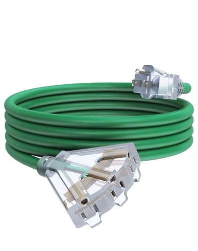 15Ft 12/3 Outdoor Extension Cord with 3-Outlets, Heavy Duty 12 Gauge 3 Prong Extension Cord Waterproof with Lighted end, 15A 12AWG 1875W SJTW, ETL Listed - Great for Garage, Garden and Home, Green - color: Green, size: 15FT