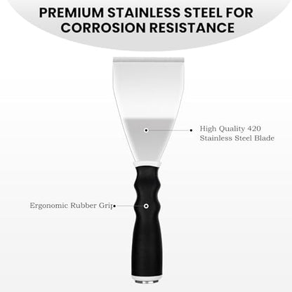 Mister Rui 2 Pack Paint Scraper Set, 3" Bent Paint Scraper with 10 in 1 Putty Knife, Stainless Steel Painting Tools, Metal Curved Floor Scraper for Cleaning, Removing, Repairing - color: 10 in 1 and 3" Bent Putty Knife