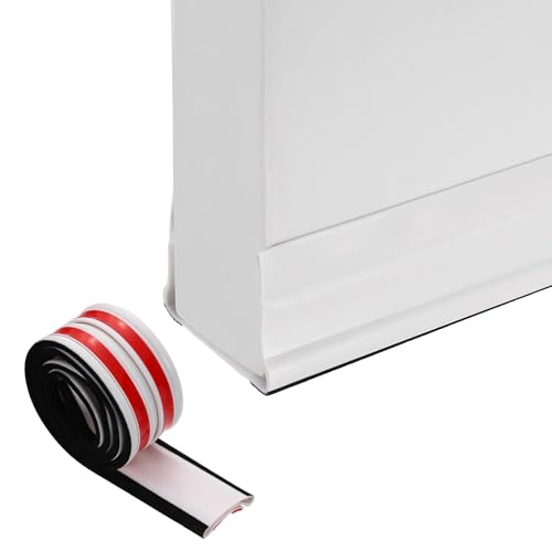 PATIKIL 36.6 Inch Under Door Draft Stopper, PVC Self-Adhesive Folding Door Draught Excluder Noise Blocker Gap Stoppers Fit for 1.38"-2.17" Thickness Interior Exterior Doors, White - color: White