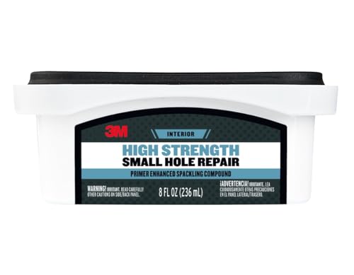 3M High Strength Spackling Compound, 8 oz., Small Hole Repair Primer Enhanced Spackling Compound, Quick & Easy Repair For Nicks & Nail Holes, No Shrinking, Cracking or Sagging (SHR-8-PC-12) - size: 8 Oz.