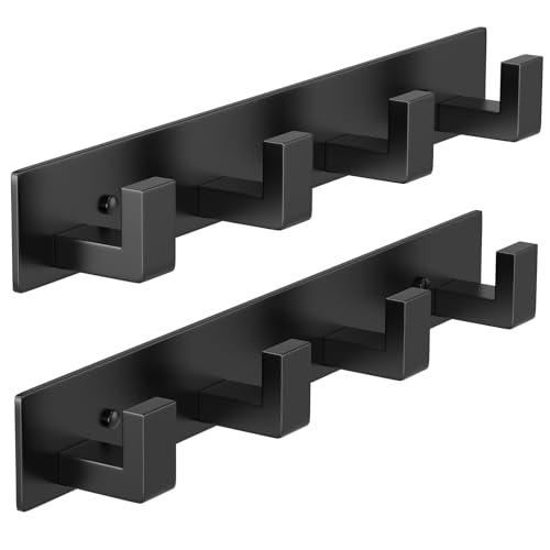 PMMASTO Coat Rack Wall Mount, Coat Hooks Wall Hooks for Hanging, Stainless Steel Coat Hanger Towel Hooks for Bathrooms, Coat Rack Hat Rack (Black 4 Hooks, 2 Pack) - color: Black, size: 4 "L" Hooks, 2PACK