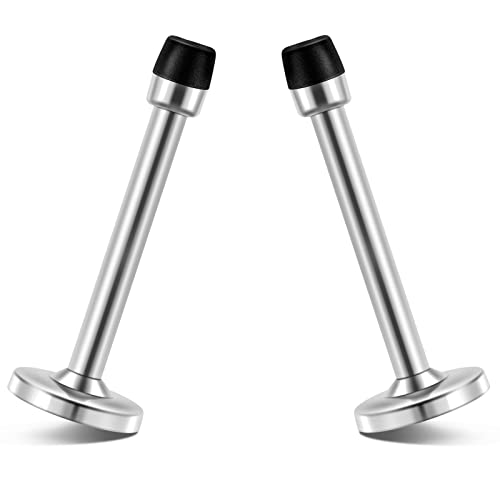 Door Stopper, 4 Inch Door Stop, Wall Mounted Stainless Steel Door Stopper Rigid Brushed Satin Door Holder, Silver 2 Pack - size: 4 Inch x 2 Pack