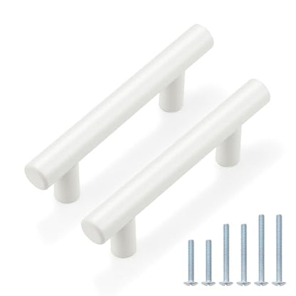 Probrico 5 Pack| White Cabinet Pulls 2-1/2 Inch T Bar Euro Style Handles Kitchen Cupboard Stainless Steel Modern Cabinet Hardware - color: White, size: hole center 2-1/2"