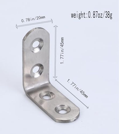 4 Pack Flat Mending Plate for Wood, Stainless Steel Straight Brackets Flat Repair Fixing Wood Brace Joining Plates Connector with Fixing Screws (8, L-Shaped Bracket 0.78*1.77*1.77in) - size: L-Shaped Bracket 0.78*1.77*1.77 in