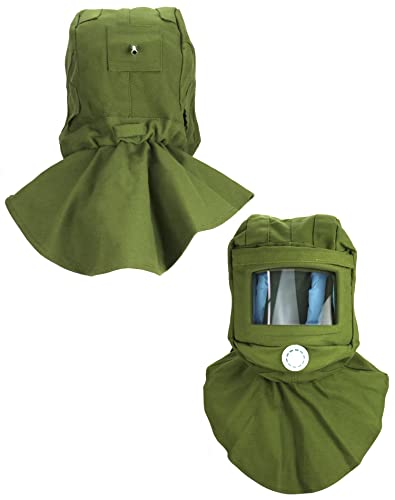 QWORK Sand Blasting Hood Cap, Shawl Cap Sandblasting Mask Anti Dust/Wind Sandblasting Tool Mask,Cut/Scratch/Heat Resistant Neck Protector, Green