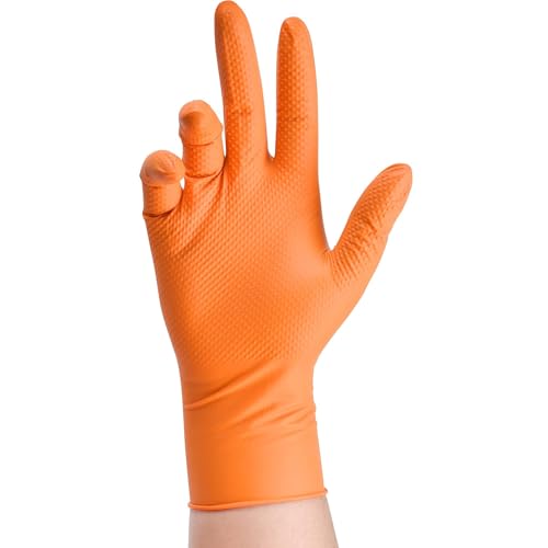 TitanFlex Heavy Duty Orange Industrial Nitrile Gloves with Raised Diamond Texture, Latex Free (6mil/8mil) - color: 01 8mil (50ct), size: XX-Large