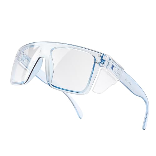 ANSI Z87 Safety Glasses, Photochromic UV400 Blue Light Blocking, Impact Resistant Work Glasses for Construction - color: Clear Blue