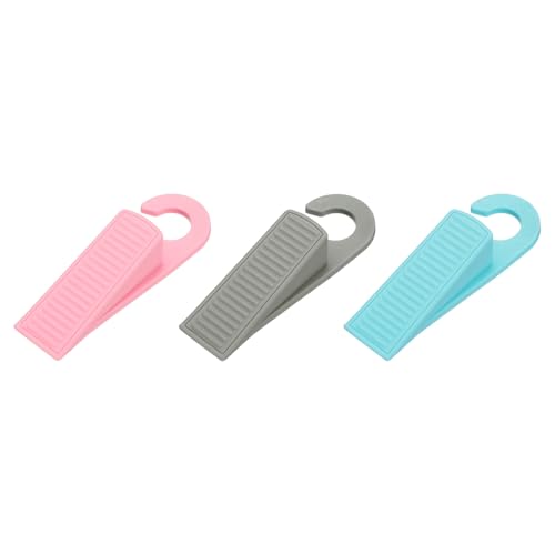 PATIKIL 3 Pcs Doorstops, Rubber Hook Door Stopper Rubber Wedge Door Protector for Bottom of Carpet Hardwood Concrete Tile All Flooring Surfaces, Gray/Pink/Blue - color: Gray/Pink/Blue