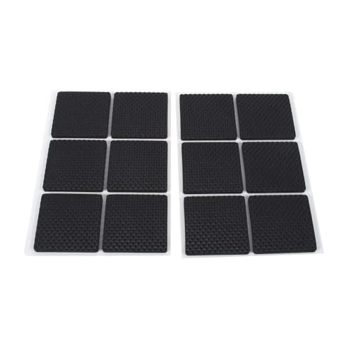 Non-Slip Rubber Furniture Pads, 12Pcs Wood Floor Protector Pad Table Chair Leg Floor Protectors Square Rubber Feet Self-Adhesive Protector Set(Black)