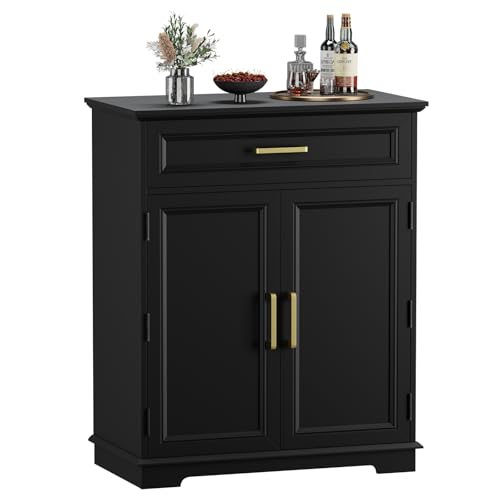 REDAYFUR Kitchen Storage Cabinet with Drawer, Buffet Cabinet with Storable Door, Modern Floor Sideboard, Black Freestanding for Kitchen - color: Black