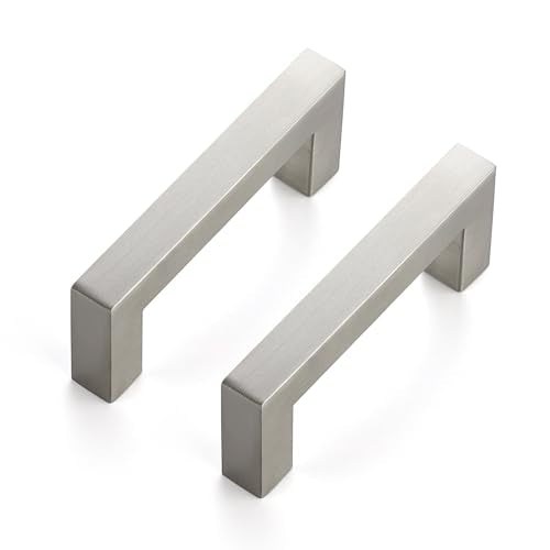 10 Pack Brushed Nickel Cabinet Pulls, 3 Inch (76 mm) Hole Center Cabinet Handles, Square Kitchen Hardware for Doors, Drawers & Cupboards, Silver Stainless Steel, 3.5 Inch Overall Length - color: Brushed Nickel Square, size: 3" Hole Center