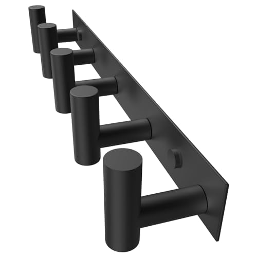 PMMASTO Coat Rack Wall Mounted, 5 "T Shaped Wall Hooks for Hanging, Heavy Duty Stainless Steel Coat Hook Rail for Hat Towel Robes in Bathroom Kitchen Mudroom Entryway (Black, 1 Pack) - color: Black, size: 5 "T" Hooks, 1PACK