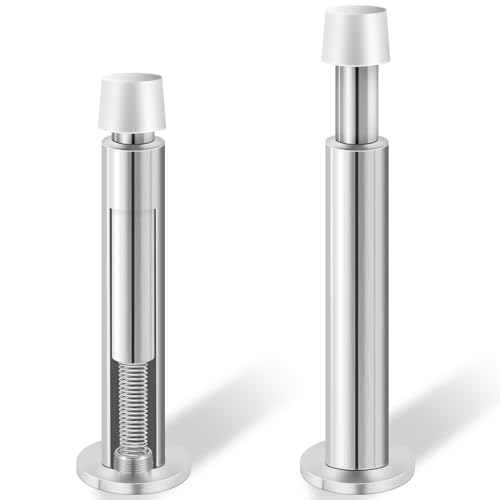 Door Stoppers, 4.4 Inch Spring Door Stops, Long Doorstop Bumper Wall Protector with Soft Rubber Tips, Solid Rigid Door Stopper for Wall (2 Pack, Silver) - color: Silver, size: 4.4 Inch - 2 Pack