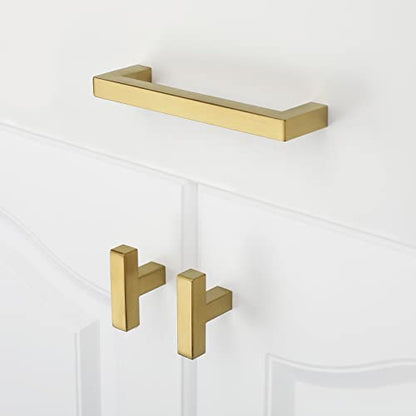 Goldenwarm 5 Pack Gold Cabinet Knobs Kitchen Cabinet Handles Brushed Gold Drawer Pulls and Knobs for Dresser Bathroom Cupboard - color: Gold, size: Single Hole
