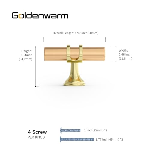 Goldenwarm 5 Pack Gold Cabinet Knobs Brushed Gold Cabinet Handles Kitchen Drawer Knobs Brushed Brass Drawer Handware Pulls Handles for Bedroom Cupboard - color: Gold, size: 5 Pack