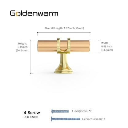 Goldenwarm 5 Pack Gold Cabinet Knobs Brushed Gold Cabinet Handles Kitchen Drawer Knobs Brushed Brass Drawer Handware Pulls Handles for Bedroom Cupboard - color: Gold, size: 5 Pack