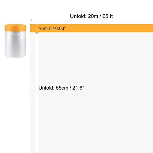 uxcell Pre-Taped Masking Film, 11.8 in x 65 Ft, Plastic Drop Cloth with Medium-Tack Painters Tape for Painting Protection - size: 11.8 in x 65 Ft