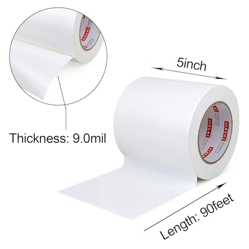 Wide Duct Tape, Industrial Grade 30Yards (90 ft) Wide Tape 5'' Duct, 9 Mil Heavy-Duty, Waterproof, Strong, Flexible, No Residue, for Crafts & Home Improvement (White, 5'' x 90ft) - color: White, size: 5'' x 90ft