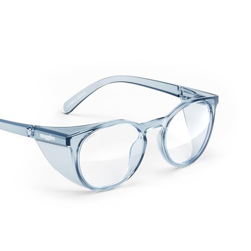 Stoggles Round Z87.1 Certified Polycarbonate Safety Glasses, Scratch & Shatter-Proof, Blue-Light & UV Blocking Lens, Top & Side Shields, Anti-Fog Dip Coated, Durable, Protective & Stylish Eyewear - color: Denim