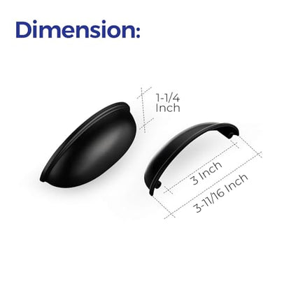 Ravinte 5 Pack 3" Drawer Pulls Flat Black Cabinet Cup Pulls Kitchen Hardware Cabinet Handles Drawer Handles Knobs 3 inch Hole Center - color: Black