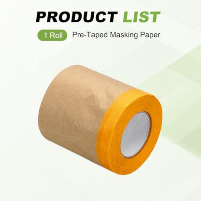 HARFINGTON Pre-Taped Masking Paper, 4" x 49 ft Paint Adhesive Protective Paper Painter Tape and Drape for Masking Auto Body Covering Wall Skirting Frames, Yellow - color: Yellow, size: 4 IN x 49 FT