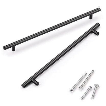 KNOBWELL 6 Pack 10" Black Cabinet Handles Euro Style Stainless Steel Modern Long Kitchen Cabinet Door Pulls, Overall Length 12-3/5" - color: Black, size: 10 inch(256mm)