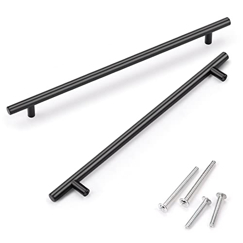 KNOBWELL 6 Pack 10" Black Cabinet Handles Euro Style Stainless Steel Modern Long Kitchen Cabinet Door Pulls, Overall Length 12-3/5" - color: Black, size: 10 inch(256mm)