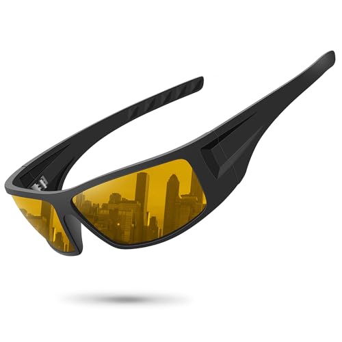 Polarized Sports Sunglasses for Men Women Unbreakable Frame Cycling Fishing Wrap Around Sunglasses UV400 Protection - color: 1-black Frame/Brown Lens