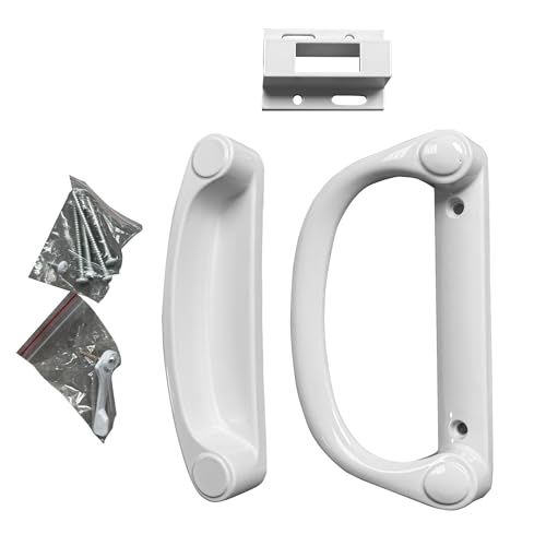 White Siding Patio Door Handle Kit | Handle Replacement for Sliding Glass Door Repair | Sliding Door Handle Kit with Keeper, Latch, and Screws (DH-508-W)