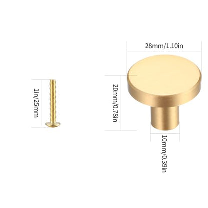 8 Pcs Gold Cabinet Knobs,Brushed Brass Round Kitchen Cabinet Hardware Pulls Knobs Gold for Dresser Drawer Cupboard Furniture Closet Wardrobe Door Knobs Handles, with Screwdriver,20x28 mm - size: 28mm/1.1inch (8 pcs Brass)