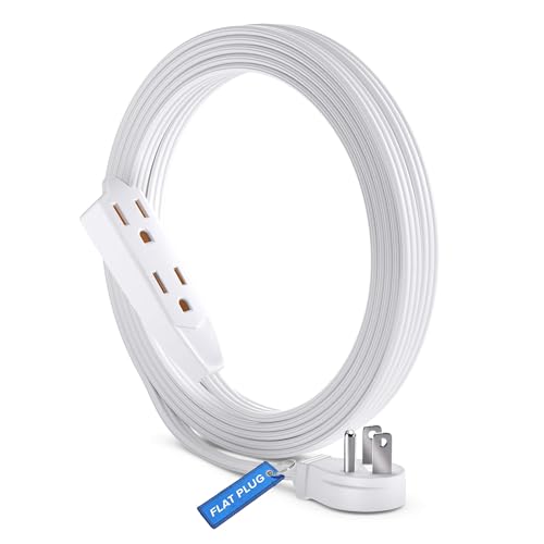 Maximm Cable 3 Feet Flat Plug Extension Cord/Wire, Multi Outlet - 3 Prong Angled Plug Extension Cord - White UL Certified - color: White, size: 3 Feet, style: 1 Pack